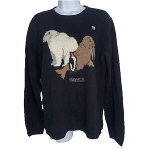 Woolrich Wild Arctic Pullover Black Cotton Sweater Polar Bear Walrus Women Large